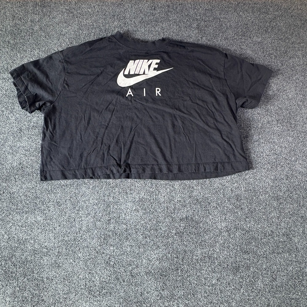 Nike Air Cropped Top‎ Womens XL Black Swoosh Logo Casual Sportswear Short Sleeve